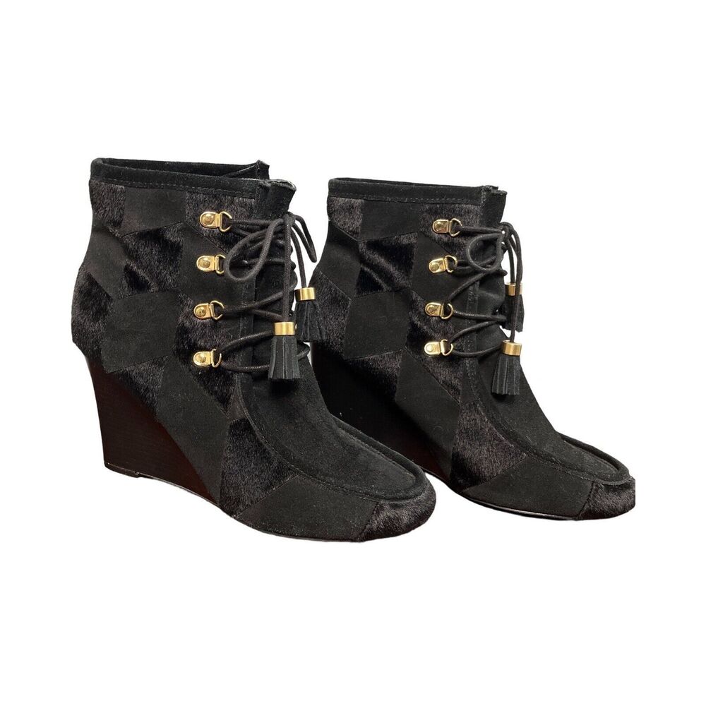 Suede Black Women booties, Brand Mark Size 10, Preppy, Y2k, Wedges Laceup
